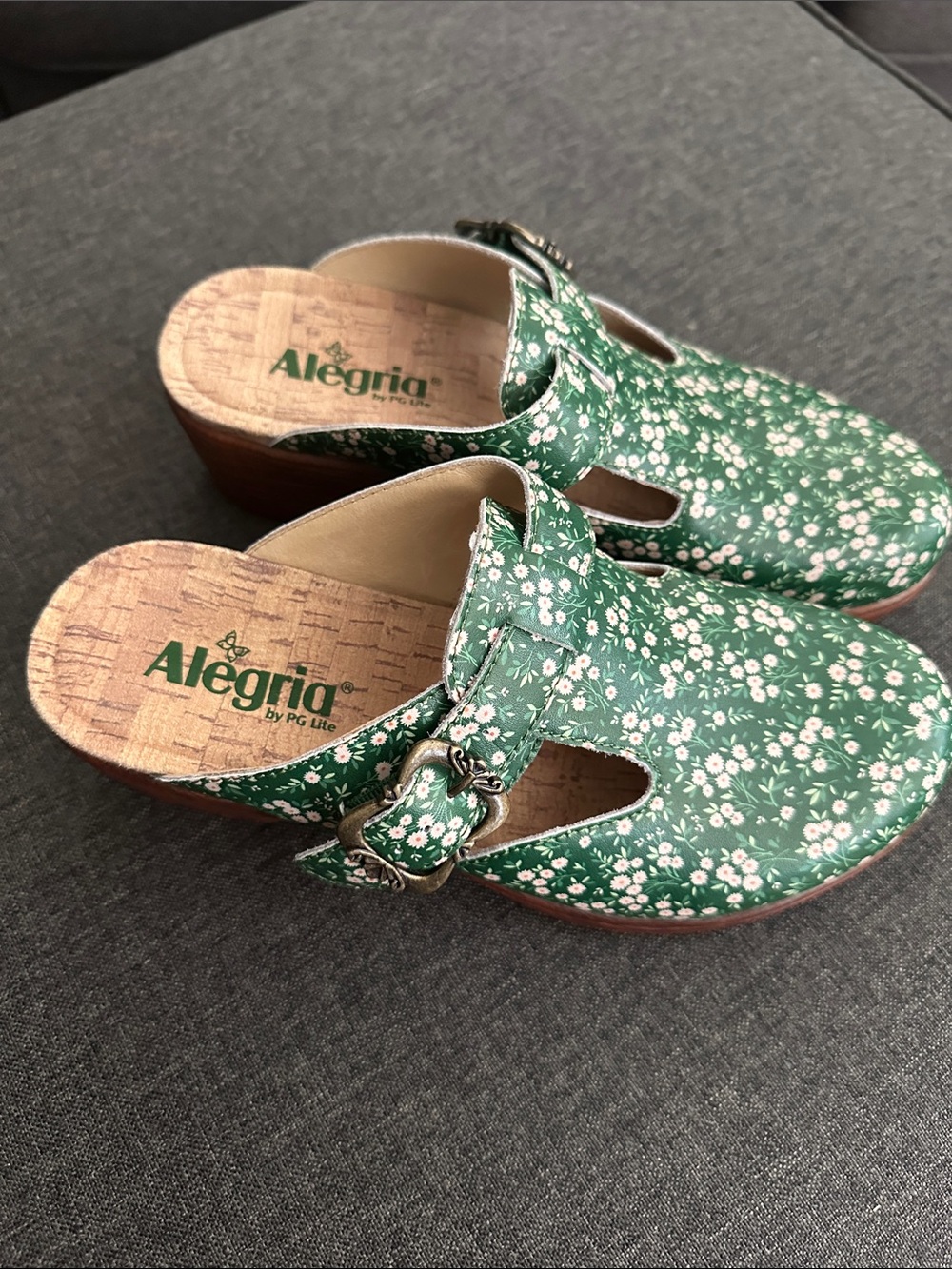 Alegria Green Floral Slip-On Clogs with Buckle